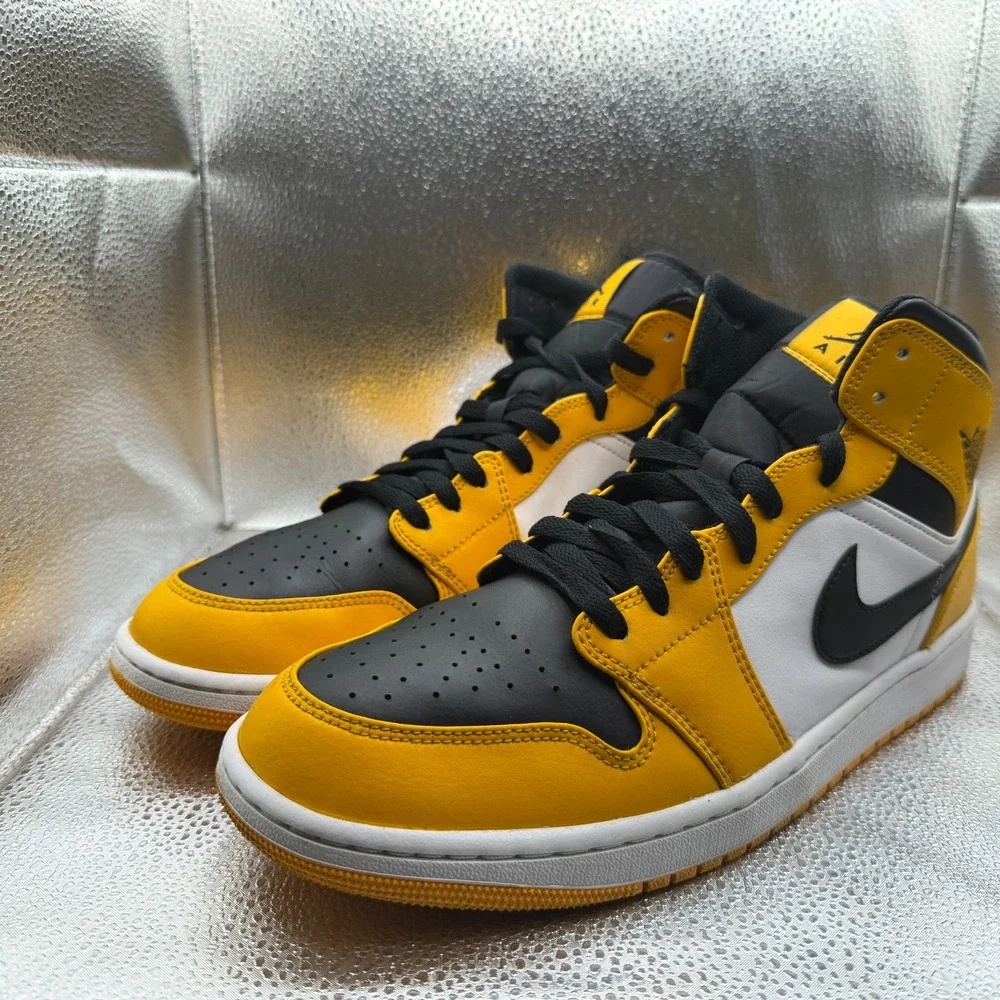 Size‎ 12 Nike Air Jordan 1 Mid Taxi Yellow Black White Mens Sneakers 554724-701
